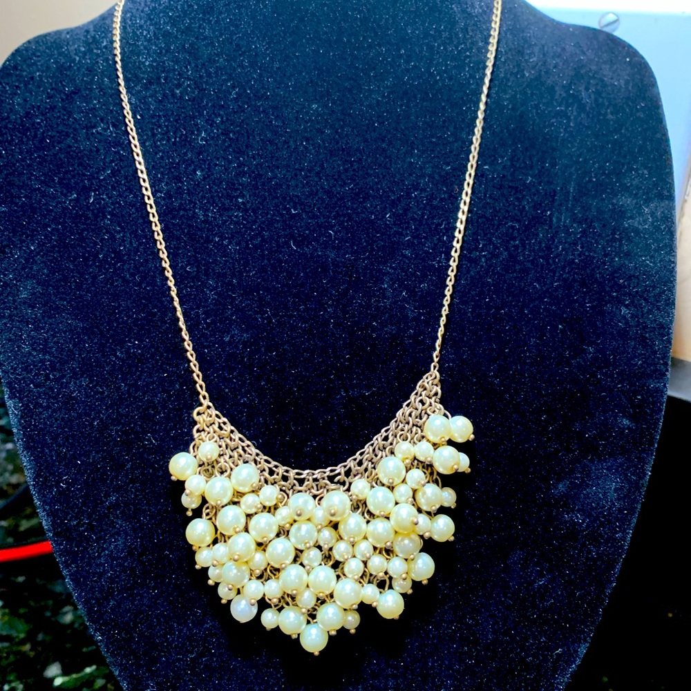 J Crew pearl cluster on gold chain necklace